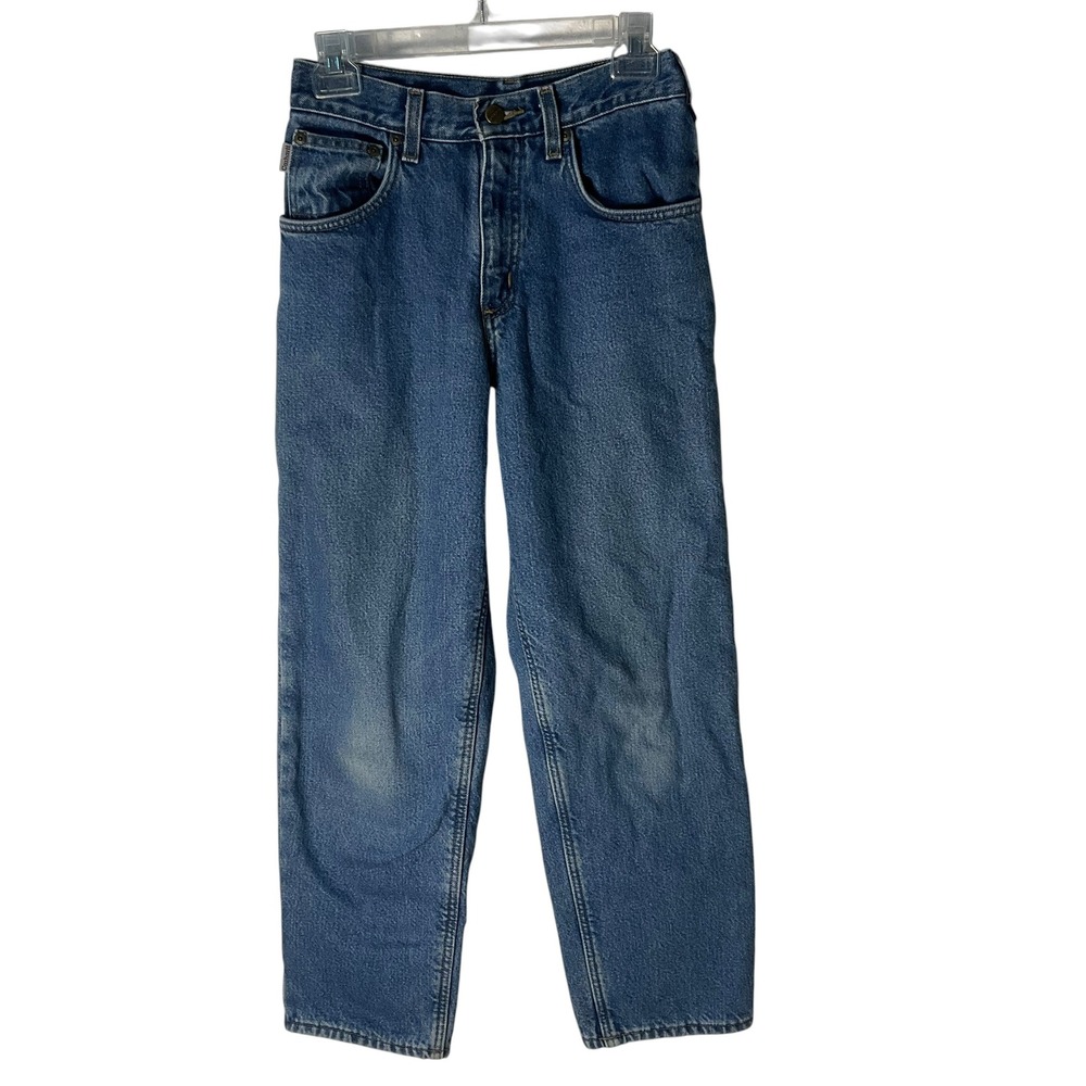 Carhartt Jeans Lined Flannel Relaxed Fit Blue Denim Winter Youth Kids Size 14